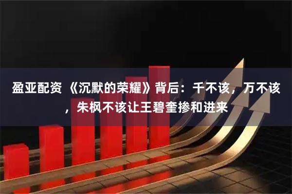 盈亚配资 《沉默的荣耀》背后：千不该，万不该，朱枫不该让王碧奎掺和进来