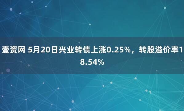 壹资网 5月20日兴业转债上涨0.25%，转股溢价率18.54%